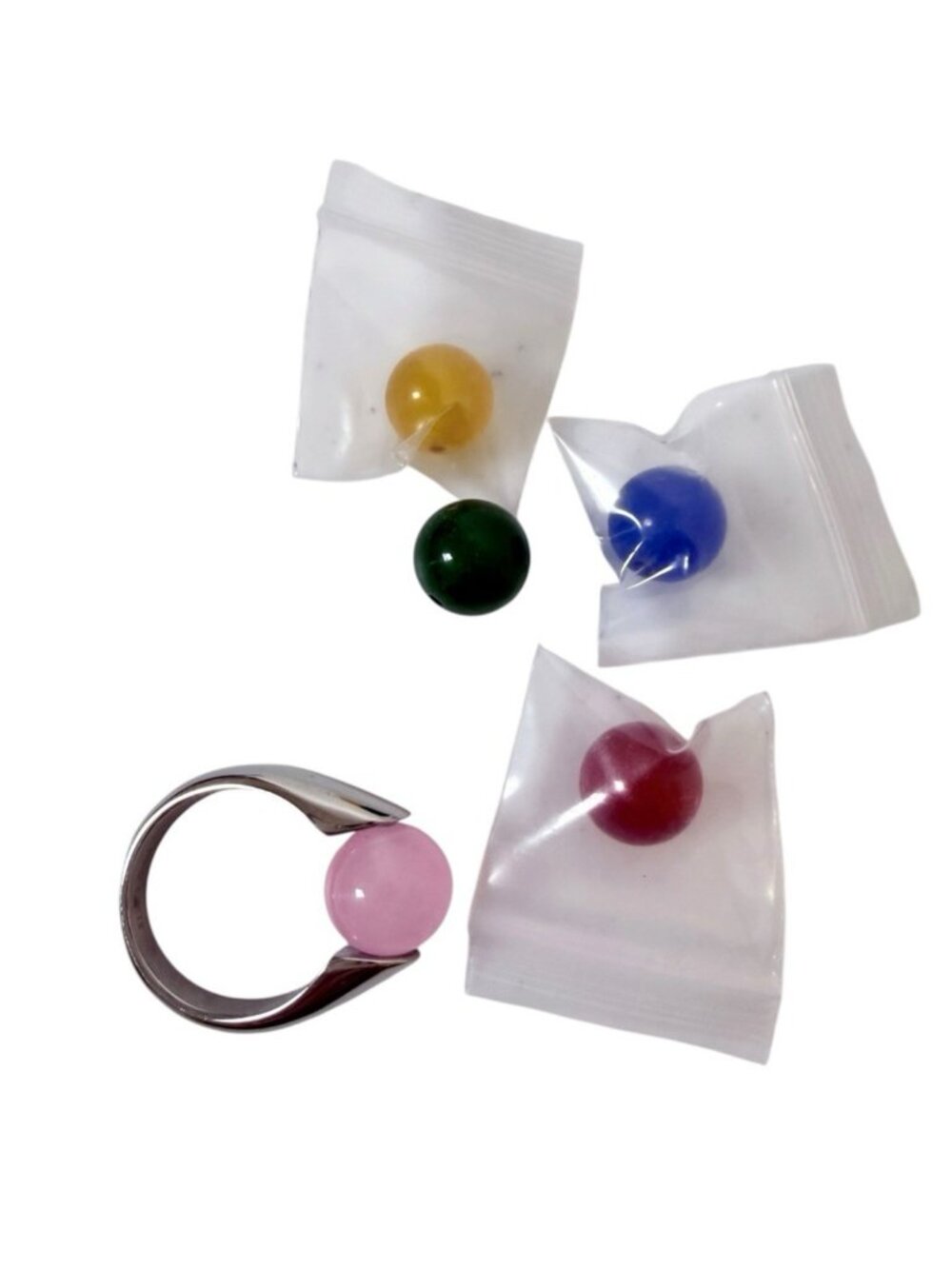 Ring with 5 Interchangeable Plastic Orbs 316L Stainless Steel Ring Size 6.5